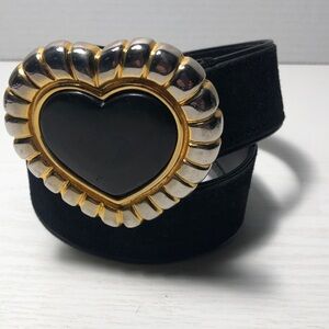 Vintage Escada Black Belt with Gold Heart Buckle